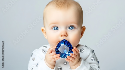 Adorable Baby Girl with Sparkling Blue Gemstone - Studio Portrait AI Generated