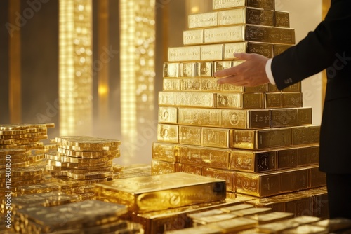 Wealth and luxury highlighted by gold bars in a grand setting photo