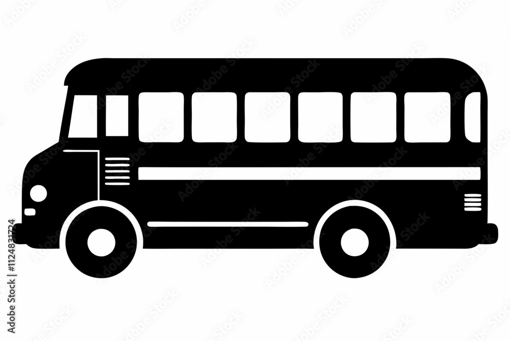 Simple School Bus Black Silhouette Vector Artwork on White Background Simple School Bus Black Silhouette Vector Artwork on White Background
