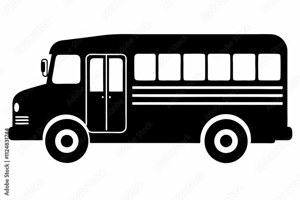 Simple School Bus Black Silhouette Vector Artwork on White Background Simple School Bus Black Silhouette Vector Artwork on White Background