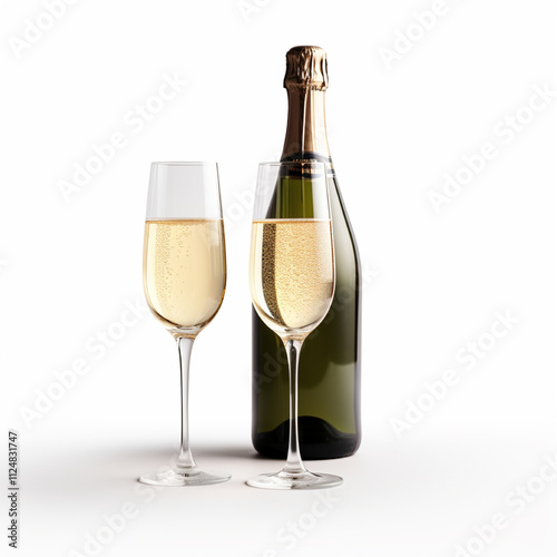 Wallpaper Mural A champagne bottle and glasses isolated on white. Christmas and New Year celebration time. Marriage and wedding. Torontodigital.ca