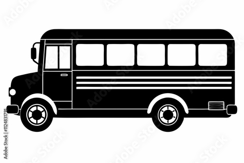 Simple School Bus Black Silhouette Vector Artwork on White Background
