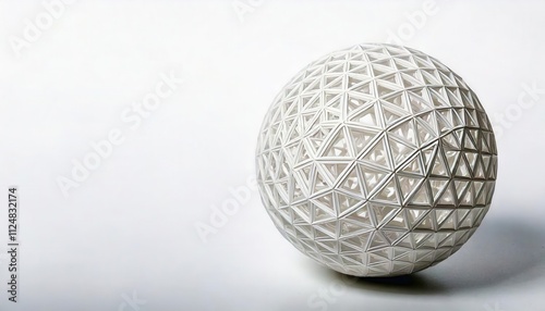 Geometric White Sphere: Intricate lattice design, 3D printed sphere, abstract art, modern decor. 