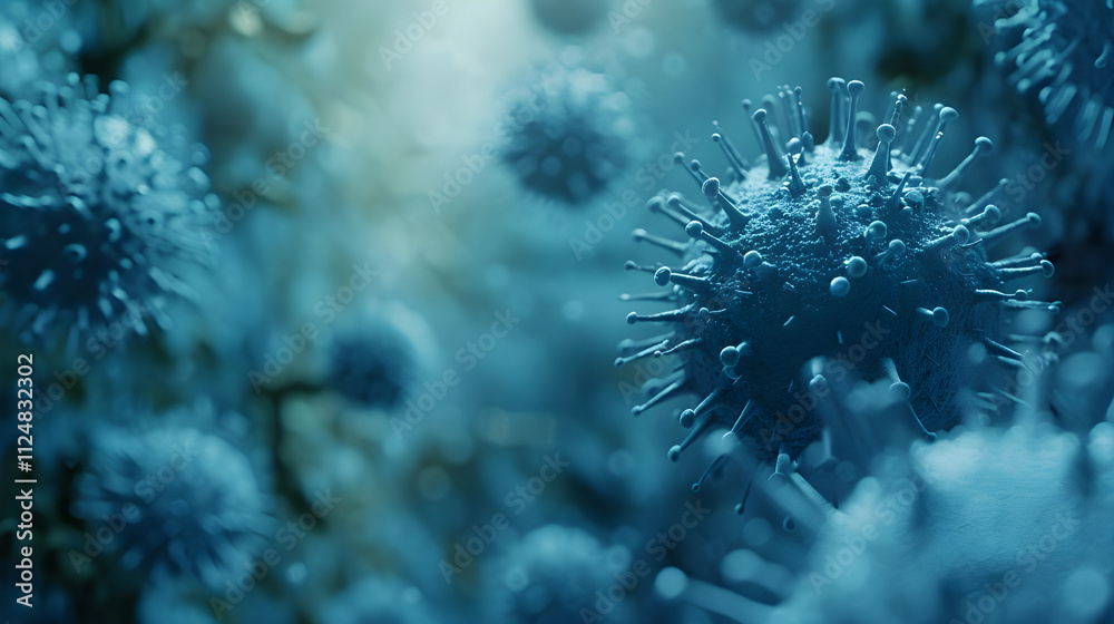 Obraz premium Microscopic view of viruses, detailed 3D rendering.