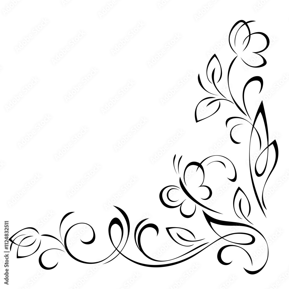 decorative corner design with stylized flowers, leaves and vignettes