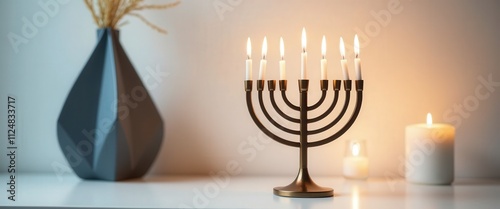 Minimalist Hanukkah Menorah Displayed with Graceful and Contemporary Style.