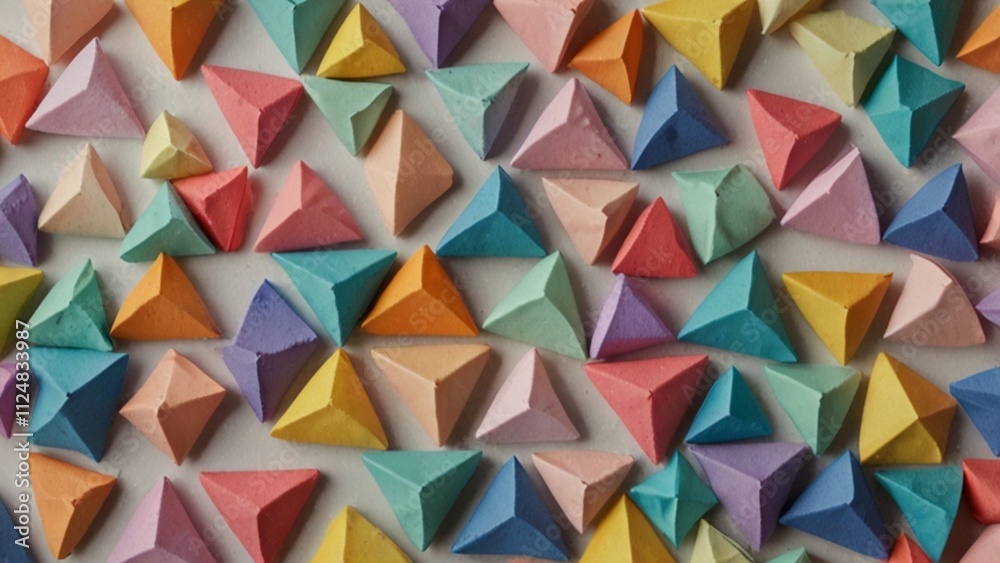 Obraz premium Small pastel colored trangles on a white background