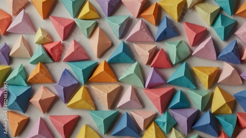 Small pastel colored trangles on a white background