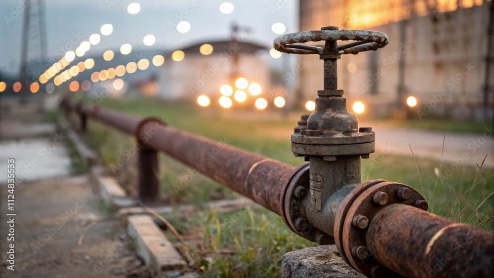 Captivating Bokeh Effect on an Old Metal Pipe with Valve: A Stunning Visual of Industrial Beauty and Texture in Soft Focus for Your Unique Stock Photo Collection Captivating Bokeh Effect on an Old Metal Pipe with Valve: A Stunning Visual of Industrial Beauty and Texture in Soft Focus for Your Unique Stock Photo Collection