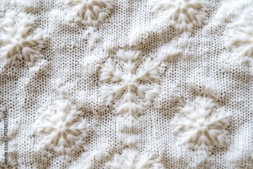 Close-up macro shot of a textured white knitted wool fabric, resembling abstract animal skin with a coral and brown pat photo