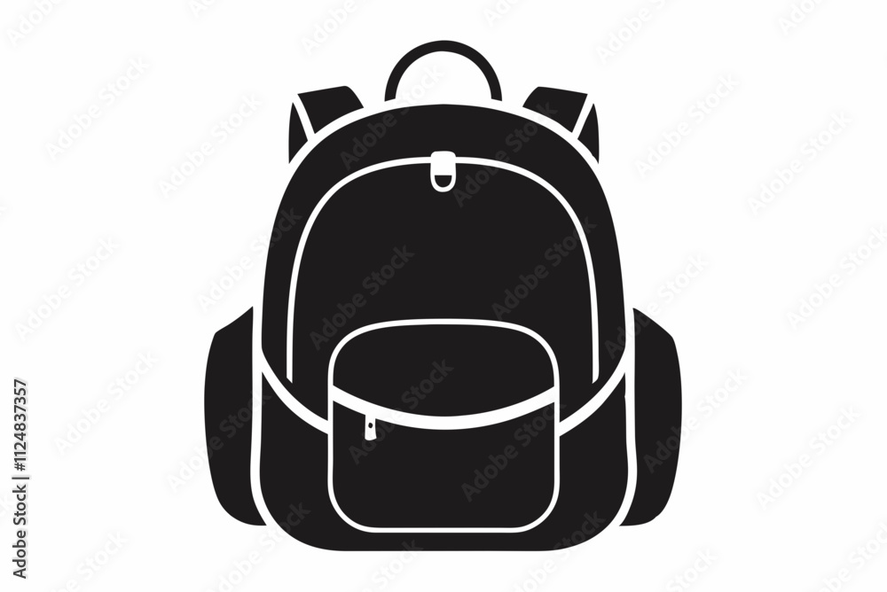 Obraz premium Black Backpack Silhouette Vector on White Background