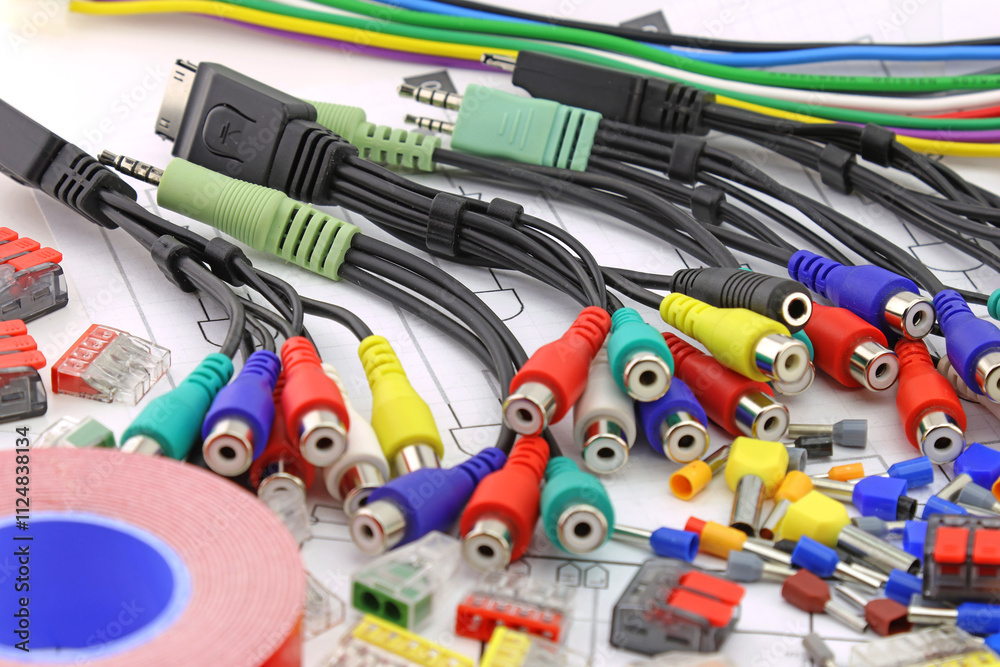 RCA connectors for connecting audio and video signals in multimedia equipment. RCA connectors for connecting audio and video signals in multimedia equipment.
