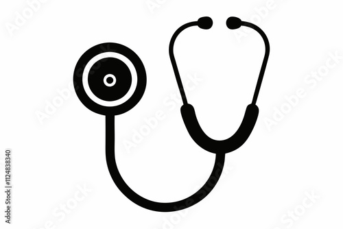 Stethoscope Black Silhouette Vector Icon, minimalist medical design, hospital icon.