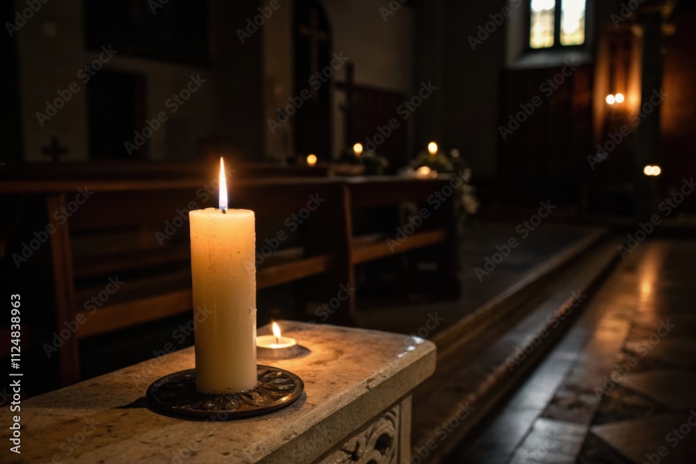 Candlelight illuminating a quiet dark room in a serene setting Candlelight illuminating a quiet dark room in a serene setting