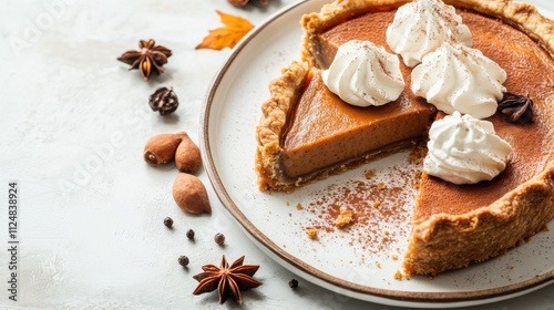 Delicious Pie with Whipped Cream on a Plate