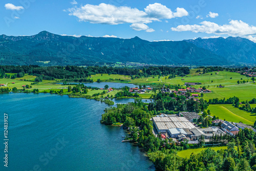 Das bayerische Oberland rund um den Riegsee bei Murnau im Luftbild photo