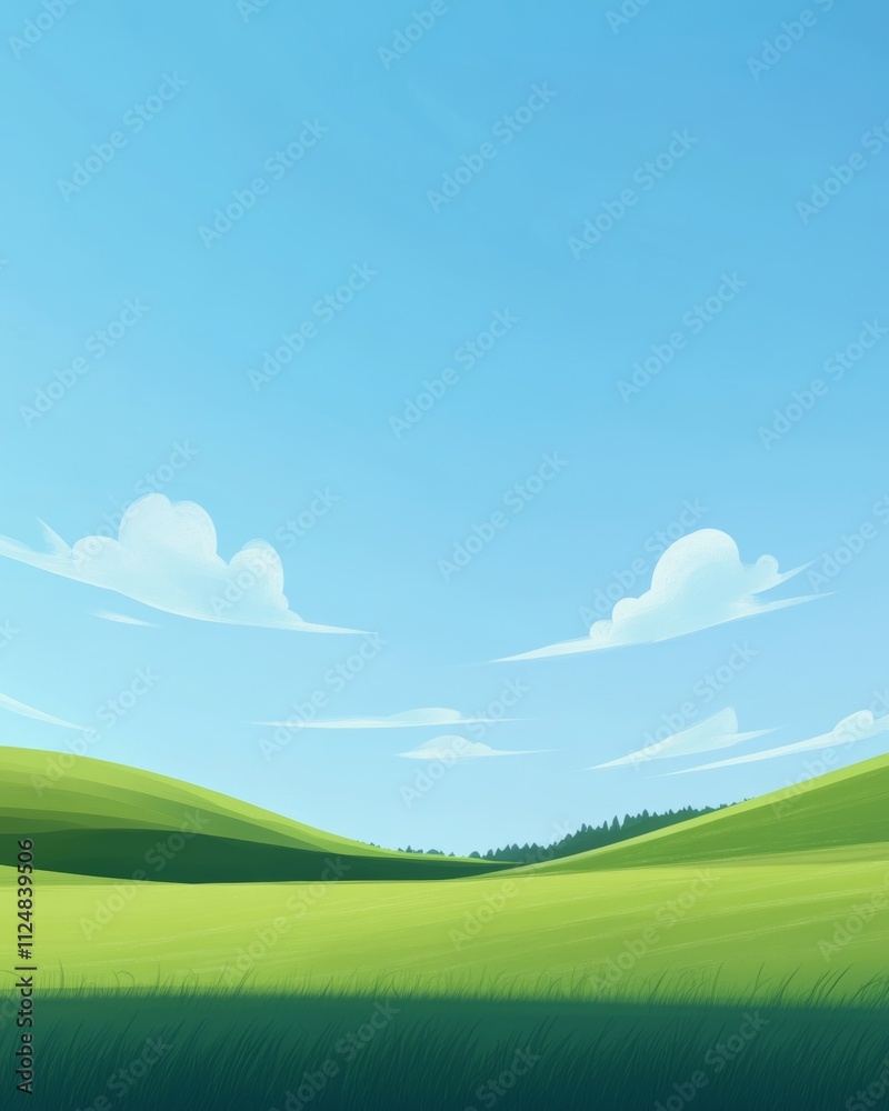Vibrant green hills under a clear blue sky. Vibrant green hills under a clear blue sky.