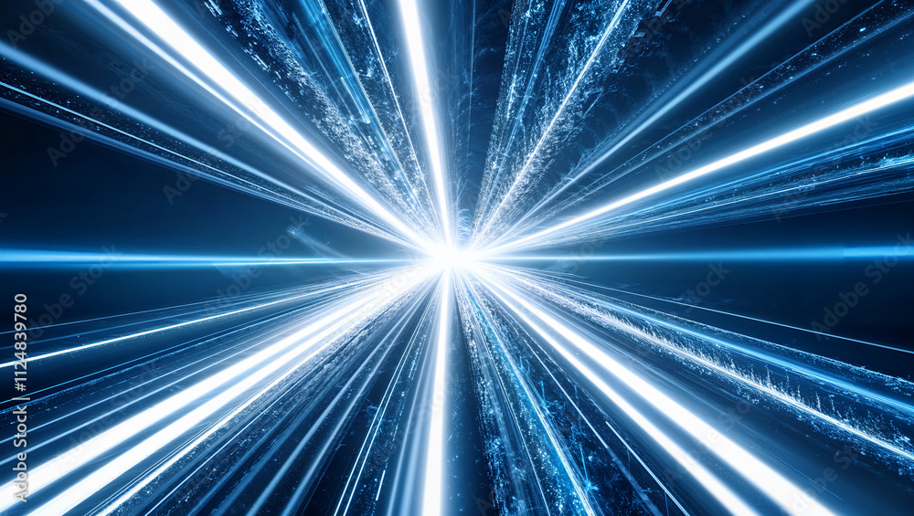 Obraz premium Abstract vector illustration of glowing blue light rays and futuristic energy stripes. Generative AI