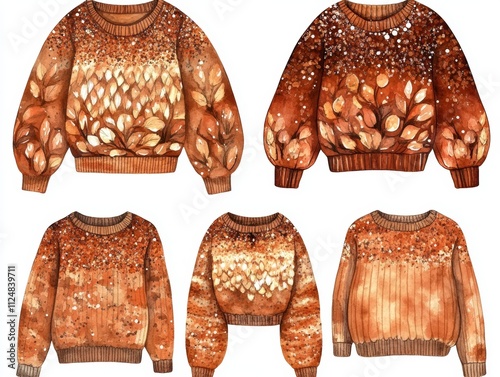 Vibrant knitted sweaters in warm tones. photo