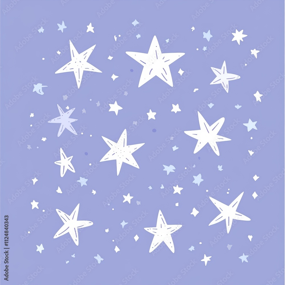 Whimsical star pattern on soft blue background. Whimsical star pattern on soft blue background.