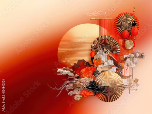 Lunar New Year Generative AI Background for Online Shopping Wealth and Fortune Cartoon Style