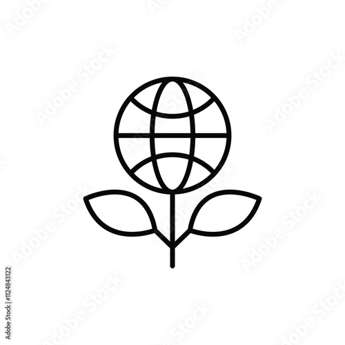 Sprout and world globe icon. Simple outline style. Planet plant leaf bio eco, green, global, protect, save nature, environment concept. Thin line symbol. Vector illustration isolated.