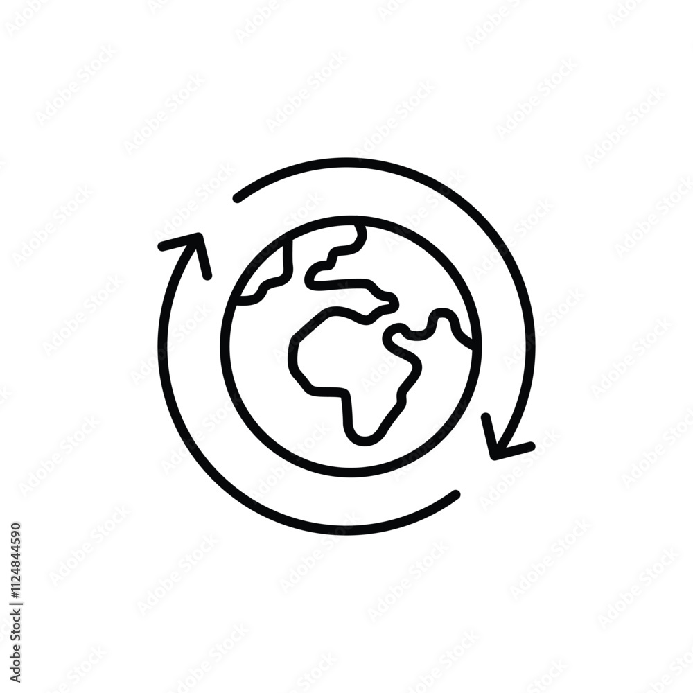 Earth recycle icon. Simple outline style. Planet sustainable circular arrow, save clean world, globe emission, environment concept. Thin line symbol. Vector illustration isolated. Earth recycle icon. Simple outline style. Planet sustainable circular arrow, save clean world, globe emission, environment concept. Thin line symbol. Vector illustration isolated.