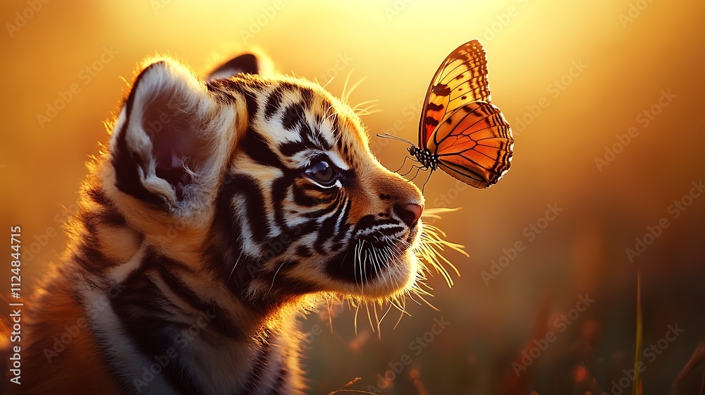 Butterfly transformation inspires graceful tiger encounter in nature captivating wildlife photography at golden hour Butterfly transformation inspires graceful tiger encounter in nature captivating wildlife photography at golden hour