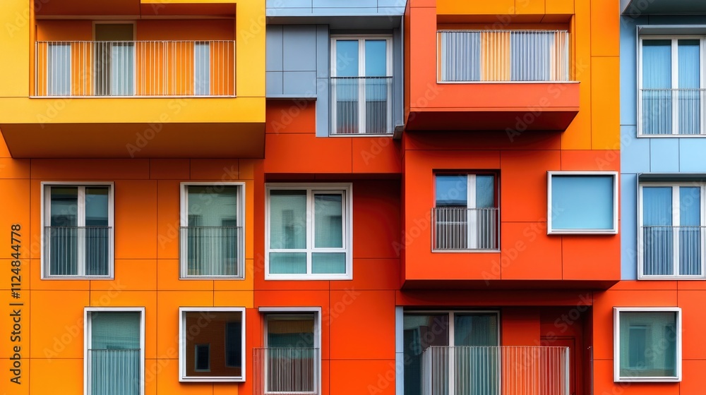 An abstract arrangement of geometric shapes forming an intriguing pattern on a building facade. Concept of architectural design and urban aesthetics An abstract arrangement of geometric shapes forming an intriguing pattern on a building facade. Concept of architectural design and urban aesthetics