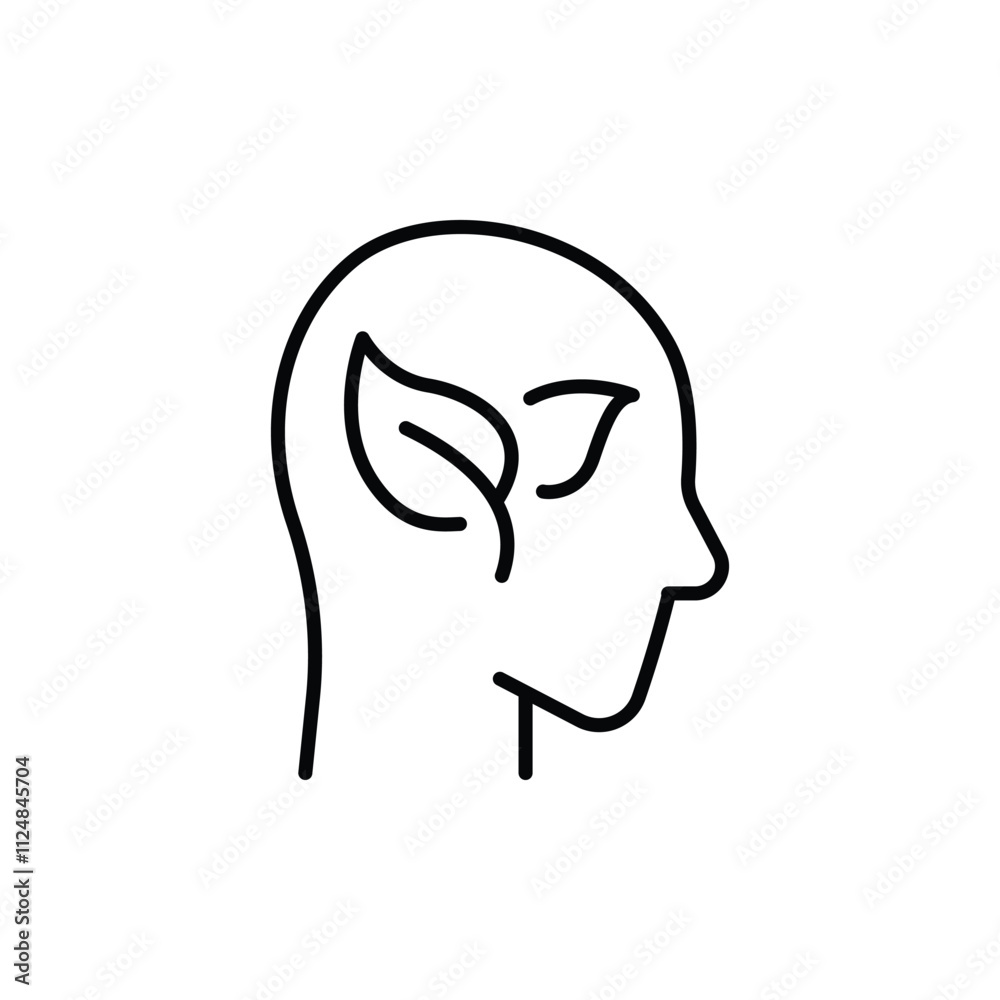 Green thinking icon. Simple outline style. Think green, nature and ecology, person head with leaves, plant, leaf, environment concept. Thin line symbol. Vector illustration isolated. Green thinking icon. Simple outline style. Think green, nature and ecology, person head with leaves, plant, leaf, environment concept. Thin line symbol. Vector illustration isolated.