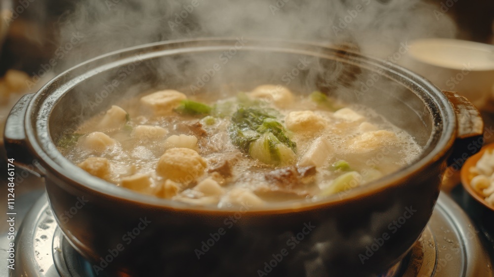 Delicious Bubbling Hotpot with Fresh Ingredients Delicious Bubbling Hotpot with Fresh Ingredients
