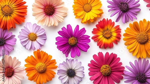 A collection of vibrant wildflowers floating against a white background, emphasizing their natural beauty. 