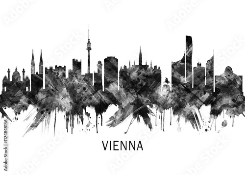Photography Vienna Austria Skyline BW, abstract painting travel poster urban landscape moder