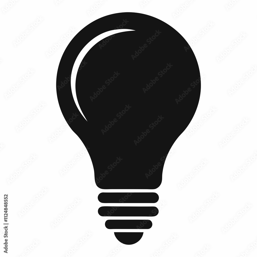 Bold Lightbulb Black Silhouette Vector Design on a White Background Bold Lightbulb Black Silhouette Vector Design on a White Background