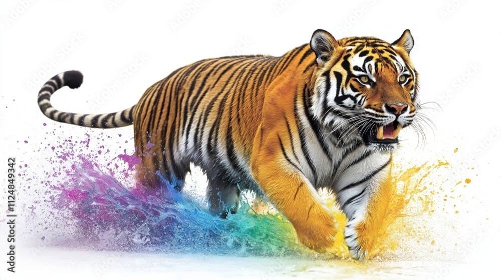 Naklejka premium Vibrant Tiger Illustration with Splash Colors
