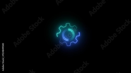 Wallpaper Mural Neon glowing red color gear setting icon on black background animation, Technology setting icon .technical concept and networking concept. neon line gear and networking system. Torontodigital.ca
