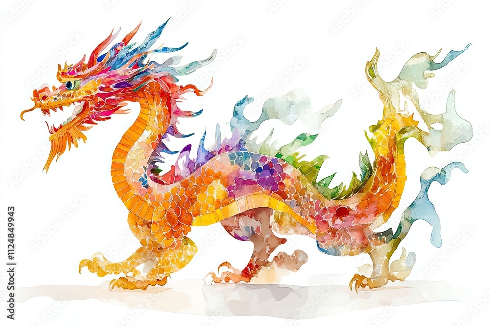 A Vibrant Watercolor Painting Of A Chinese Dragon A Vibrant Watercolor Painting Of A Chinese Dragon