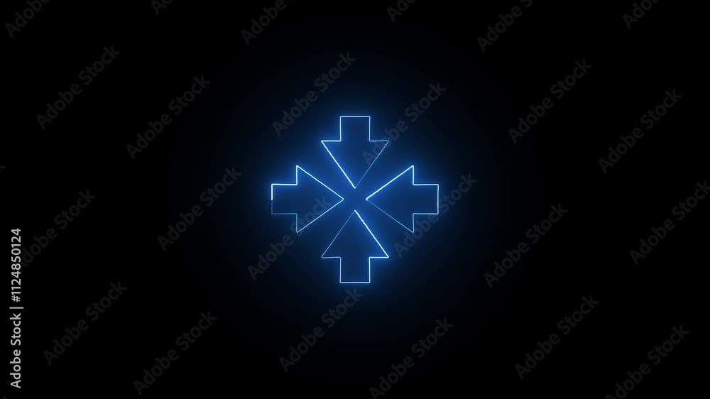 Center position arrow shape stroke icon glowing neon animation. Center position arrow shape stroke icon glowing neon animation.