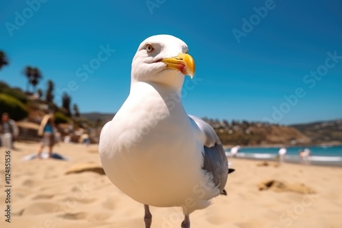 Majestic seagull Bird Soaring Above Tropical Beach photo