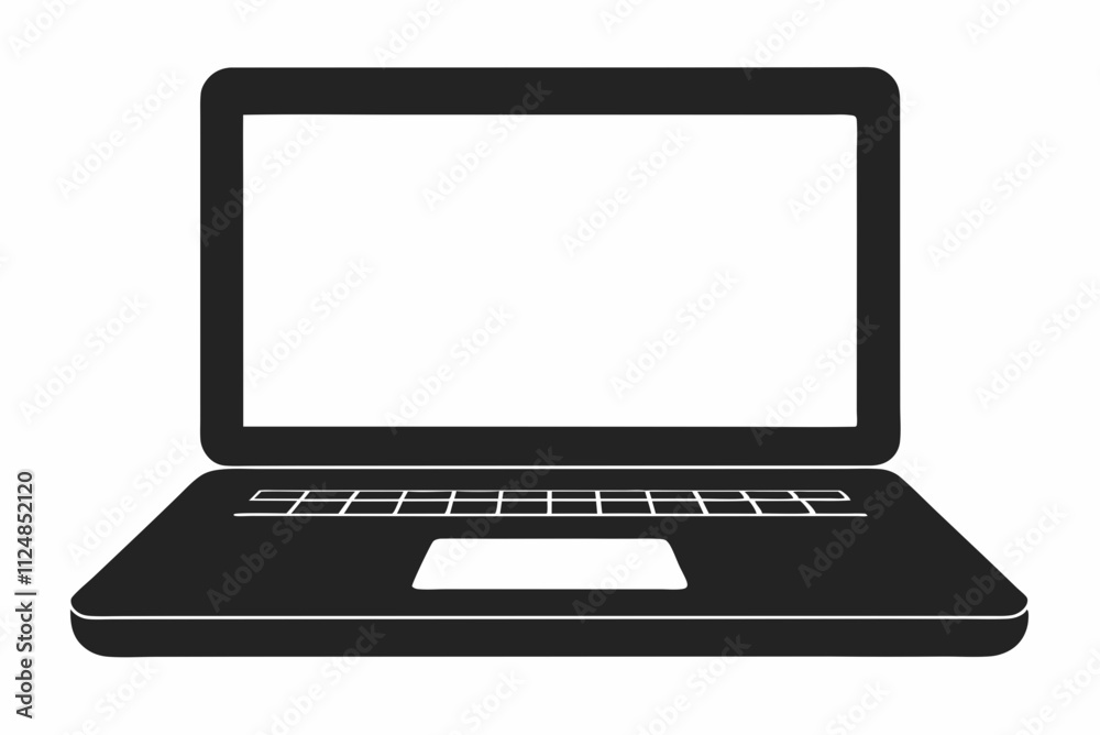 Bold Black Silhouette Laptop Vector Illustration on White Background Bold Black Silhouette Laptop Vector Illustration on White Background