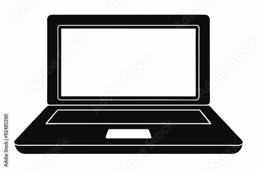 Bold Black Silhouette Laptop Vector Illustration on White Background