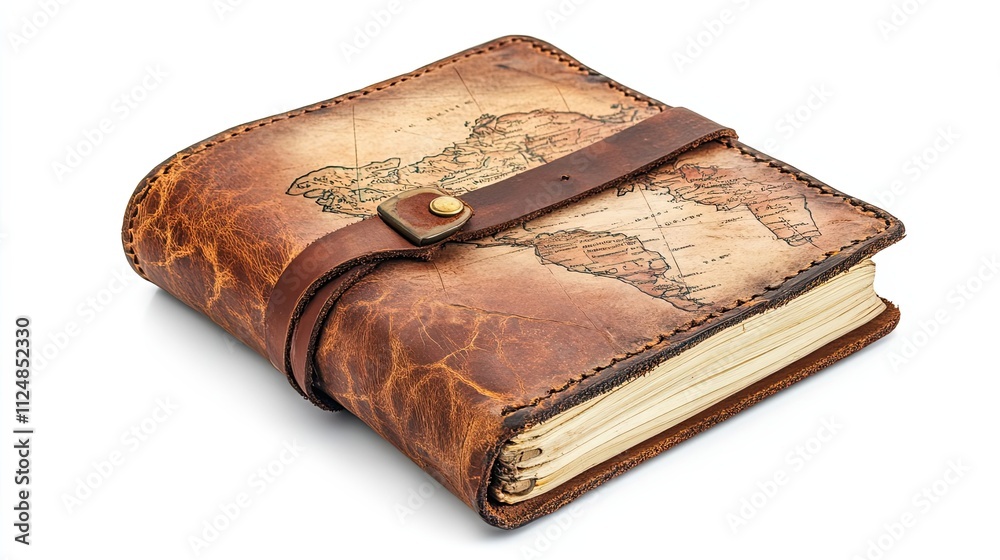 Obraz premium Antique Leather Journal Featuring World Map Design