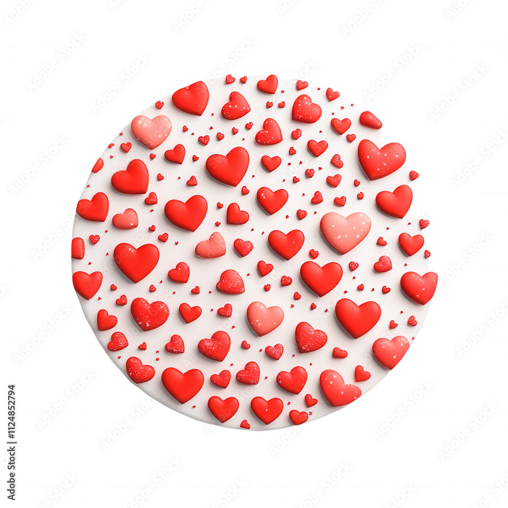 Isolated on a transparent background. White round cake with red heart decorations on white background. Isolated on a transparent background. White round cake with red heart decorations on white background.