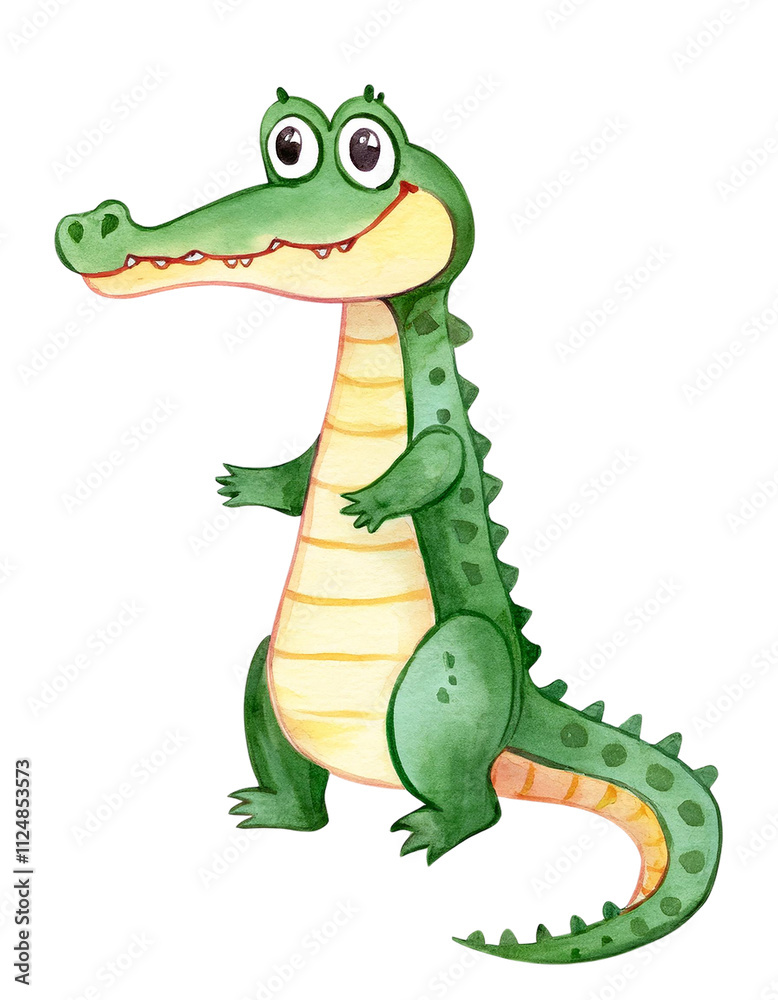 Fototapeta premium Cute Cartoon Crocodile Illustration Childrens Book Happy Reptile Watercolor Animal