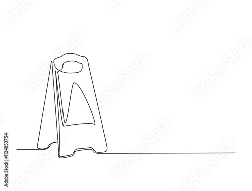 Continuous one line drawing of Wet floor caution sign. Public warning slippery sign in single line draw vector illustration. Editable vector.
