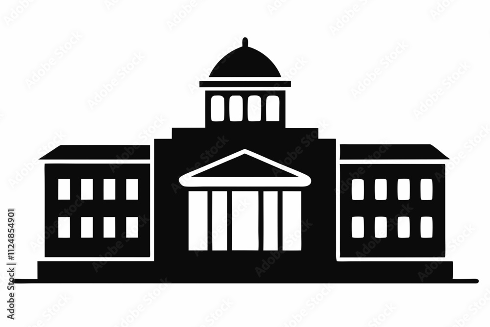 Black Silhouette Vector Illustration of a University Building on a White Background Black Silhouette Vector Illustration of a University Building on a White Background