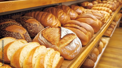 Fresh Golden Brown Loaves of Bread on Display