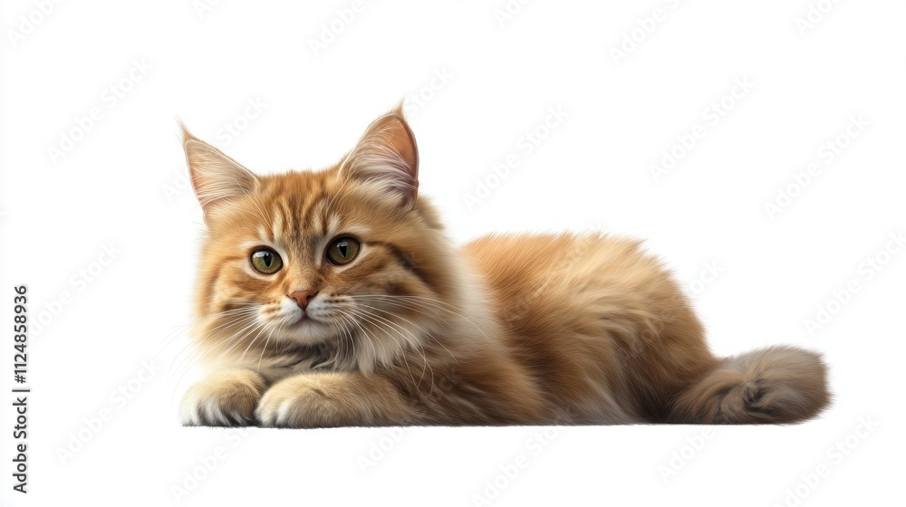 Fototapeta premium Realistic Clipart of Cat Isolated on White Background in Sitting Position Looking Calm and Adorable