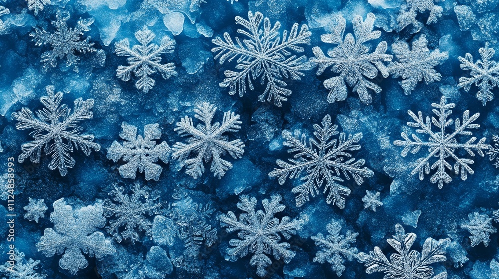 Blue Snowflake Winter Background With Frosty Patterns and Icy Details Creating Cool and Seasonal Atmosphere Blue Snowflake Winter Background With Frosty Patterns and Icy Details Creating Cool and Seasonal Atmosphere