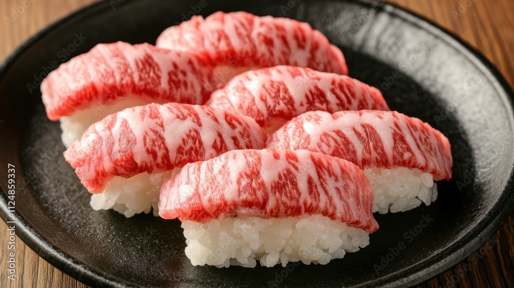 Delicious Wagyu Sushi Top View Presentation Delicious Wagyu Sushi Top View Presentation
